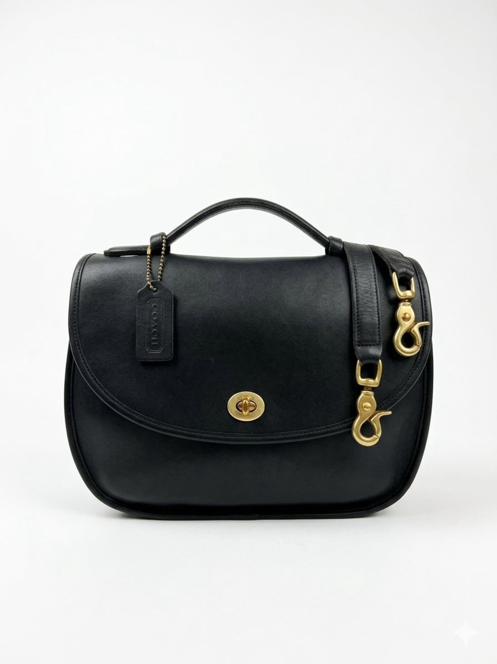 Vintage Coach Large Plaza Bag Crossbody Shoulder Top Handle Black Leather 9865